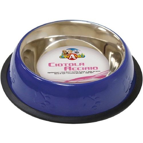 Plato para Perros de Acero con base antideslizante - Azul XL