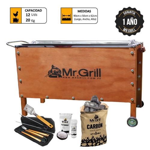 Caja China Grande Mr. Grill Premium Acero Inox + Kit Sal Maras + Carbon + Maletin Bbqx4