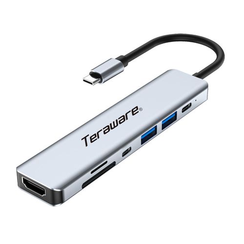 Hub Teraware USB 7 puertos, 1 x USB 3.0, 1 x USB 2.0, 2 x USB Tipo-C, SD, TF, HDMI