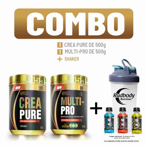 COMBO LEVEL PRO - CREA PURE 500 GR. + MULTI PRO 500 GR. CITRUS PUNCH + SHAKER