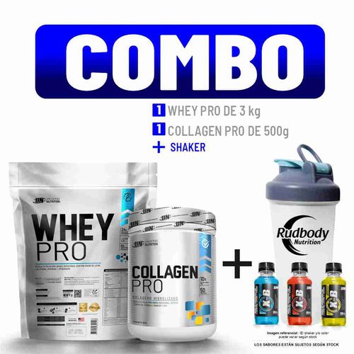 COMBO UNIVERSE NUTRITION - WHEY PRO 3 KG. VAINILLA + COLLAGEN PRO 500 GR. FRUIT PUNCH + SHAKER