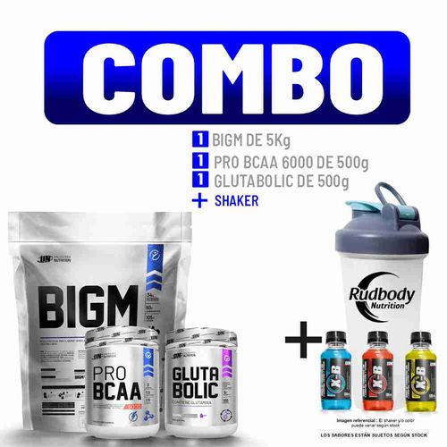 COMBO UNIVERSE NUTRITION - BIGM 5 KG. CHOCOLATE +  GLUTABOLIC 500 GR. + PRO BCAA 6000 500 GR. MANZAN