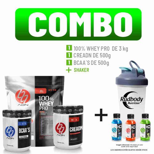 COMBO ADN NUTRITION - 100% WHEY PRO 3 KG. VAINILLA + BCAA'S 500 GR. CITRUS PUNCH + CREADN 500 GR. +