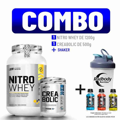 COMBO UNIVERSE NUTRITION - NITRO WHEY 1.200 KG. COOKIE  + CREABOLIC 500 GR. + SHAKER