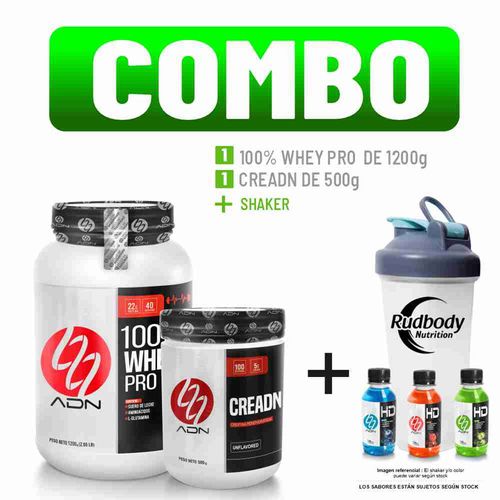 COMBO ADN NUTRITION - 100% WHEY PRO  1.200 KG. VAINILLA + CREADN 500 GR. + SHAKER