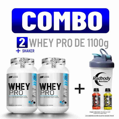 COMBO UNIVERSE NUTRITION - 2 WHEY PRO 1.100 KG. CHOCOLATE + SHAKER