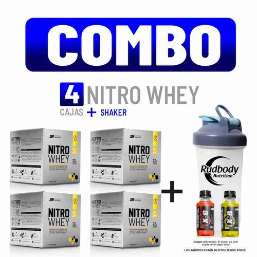 COMBO UNIVERSE NUTRITION - 4 NITRO WHEY CAJA 10 UNID. VAINILLA + SHAKER