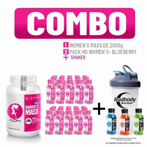 COMBO ADN WOMEN'S - WOMEN'S MASS 2 KG. VAINILLA + 2 HD WOMEN'S PACK 15 UNID. BLUEBERRY + SHAKER