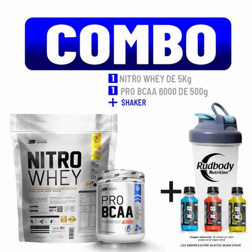 COMBO UNIVERSE NUTRITION - NITRO WHEY 5 KG. CHOCOLATE + PRO BCAA 6000 500 GR. MANZANA + SHAKER