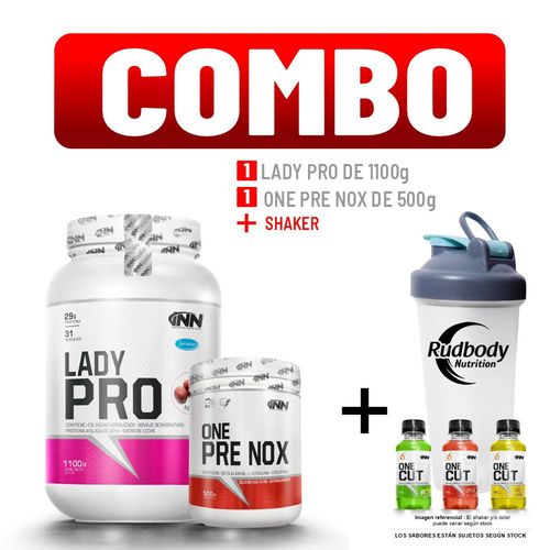 COMBO INNOVATE NUTRITION - LADY PRO 1.100 KG. CHOCOLATE + ONE PRE NOX 500 GR. FRUIT PUNCH + SHAKER