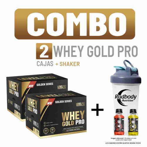 COMBO LEVEL PRO - 2 WHEY GOLD PRO CAJA 15 UNID. RICH CHOCOLATE + SHAKER