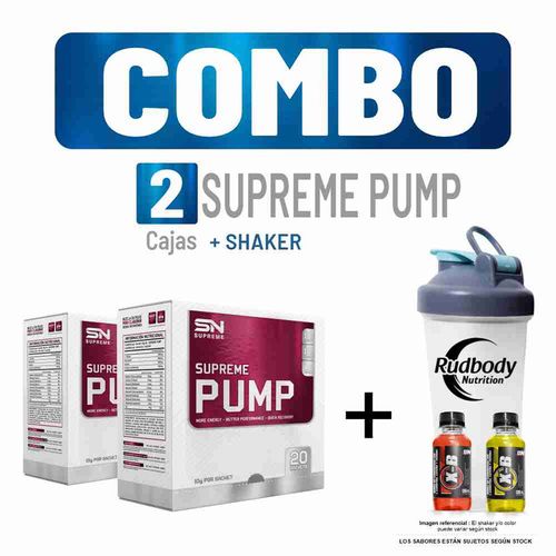 COMBO SUPREME NUTRITION - 2 SUPREME PUMP CAJA 20 UNID. BLUEBERRY + SHAKER