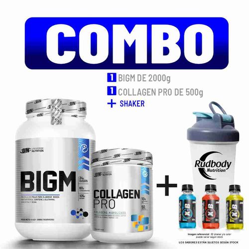 COMBO UNIVERSE NUTRITION - BIGM 2 KG. VAINILLA + COLLAGEN PRO 500 GR. FRUIT PUNCH + SHAKER