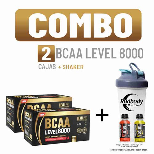 COMBO LEVEL PRO - 2 BCAA LEVEL 8000 CAJA 30 UNID. FRUIT PUNCH + SHAKER