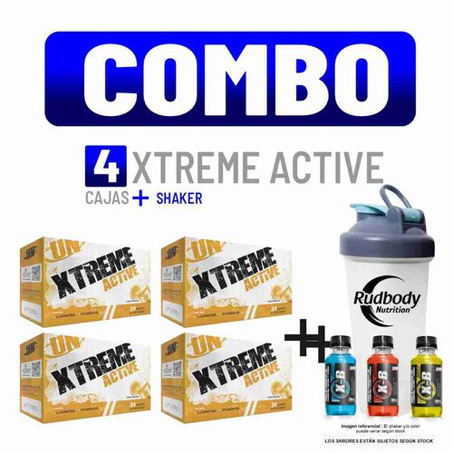 COMBO UNIVERSE NUTRITION - 4 XTREME ACTIVE CAJA 34 UNID. NARANJA + SHAKER