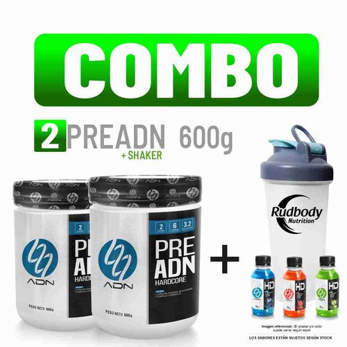 COMBO ADN NUTRITION - 2 PREADN HARDCORE 600 GR. FRUIT PUNCH + SHAKER