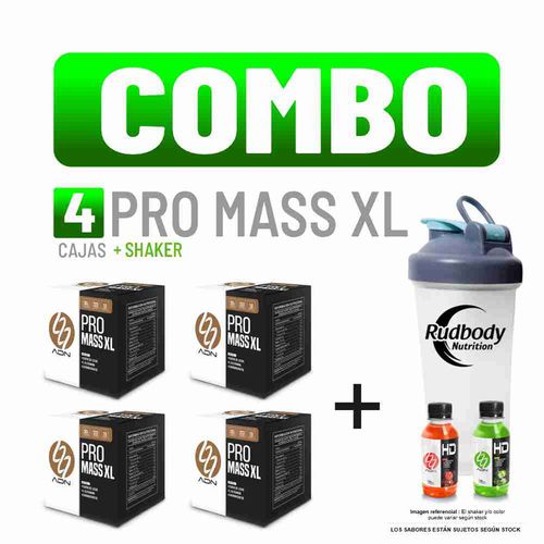 COMBO ADN NUTRITION - 4 PRO MASS XL CAJA 10 UNID. VAINILLA + SHAKER