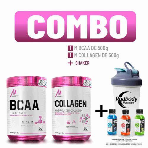 COMBO MSLAVA FIT - BCAA 500 GR. CITRUS PUNCH + COLLAGEN 500 GR. FRUIT PUNCH + SHAKER