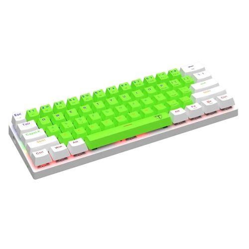 Teclado Gamer Mecanico Verde y Blanco Arena 60% Retroiluminado Led Y Cable Extraible Con Switch Marr