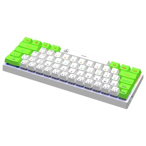 Teclado Gamer Mecanico Blanco y Verde Arena 60% Retroiluminado Led Y Cable Extraible Con Switch Marr