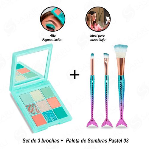 Set de 3 brochas + Paleta de Sombras Pastel 03