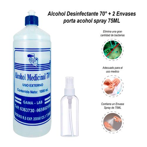 Alcohol Desinfectante 70° + 1 Envase Porta Alcohol Spray 75 ml