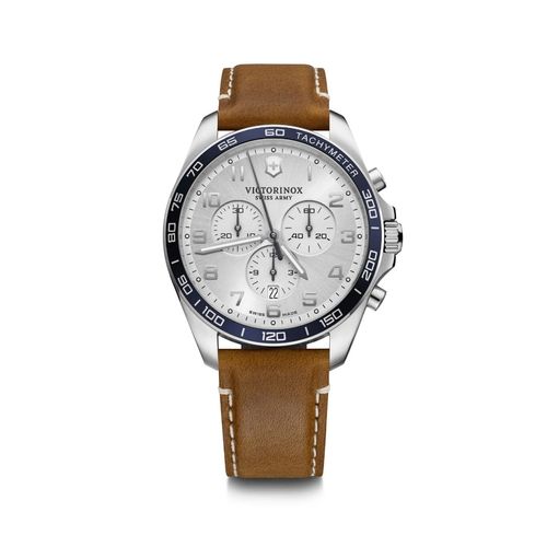 Reloj Fieldforce Classic Chrono correa de cuero marrón, dial blanco, Victorinox