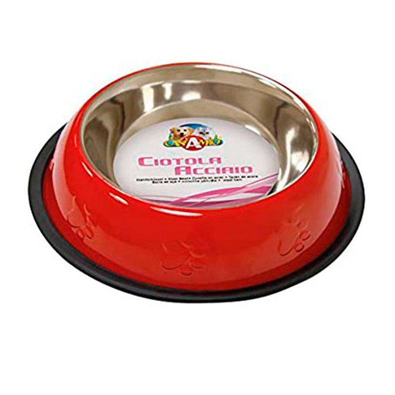 Plato-para-Perros-de-Acero-con-base-Antideslizante---Rojo-XL