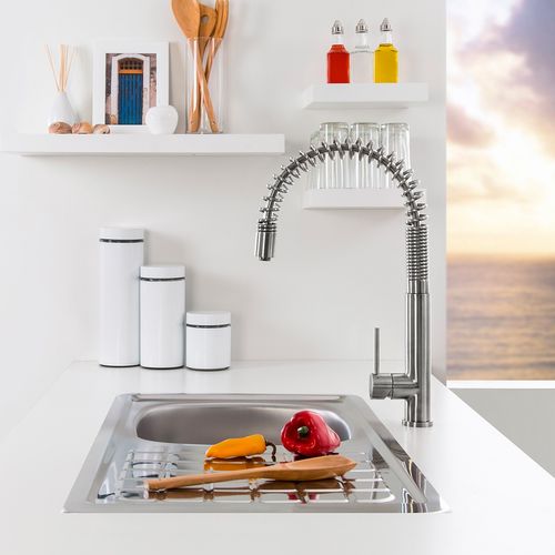 MONOCOMANDO BAR PARA LAVADERO CON PICO RESORTE EN ACERO INOX VAINSA