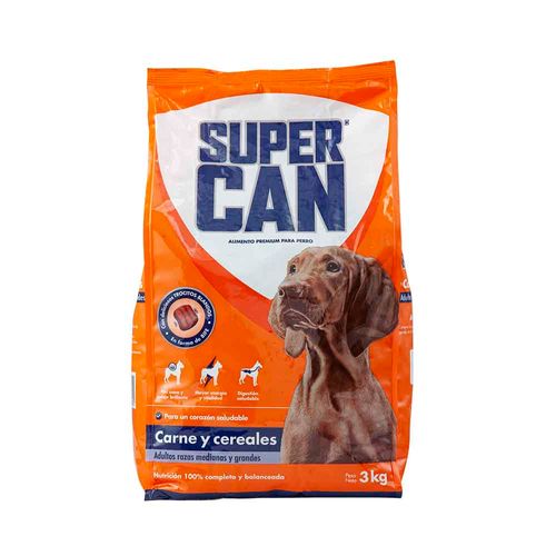 Comida para Perros SUPERCAN Adultos Razas Medianas y Grandes Sabor Carne y Cereal Bolsa 3Kg