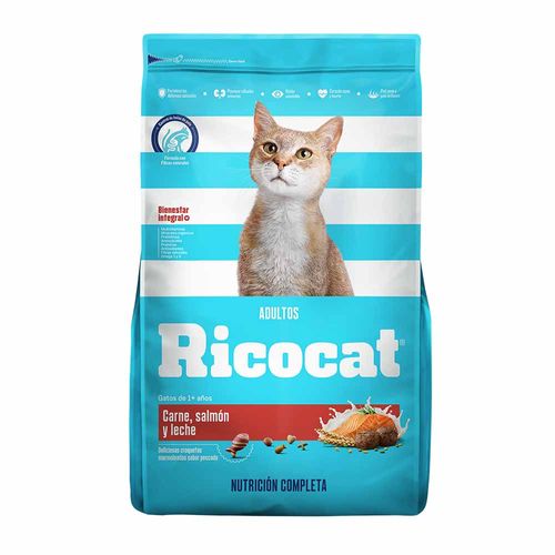 Comida para Gatos RICOCAT Adultos Carne, Salmón y Leche Bolsa 1Kg