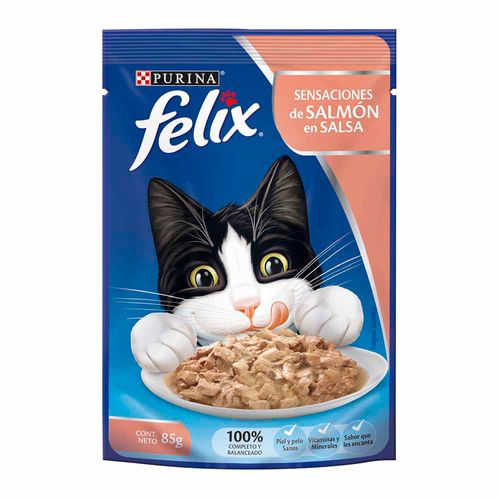 Comida para Gatos FELIX Sensaciones de Salmón en Salsa para Gatitos Pouch 85g