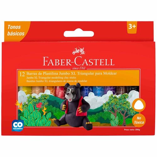 Plastilina Jumbo FABER CASTELL Triangular Básico Paquete 12un