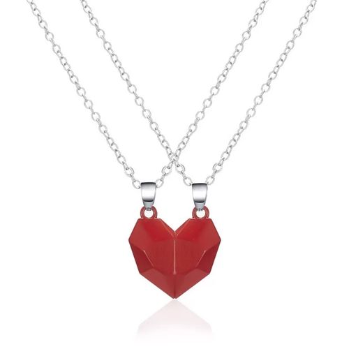 Collar doble corazón rojo con imán para parejas o mejores amigos