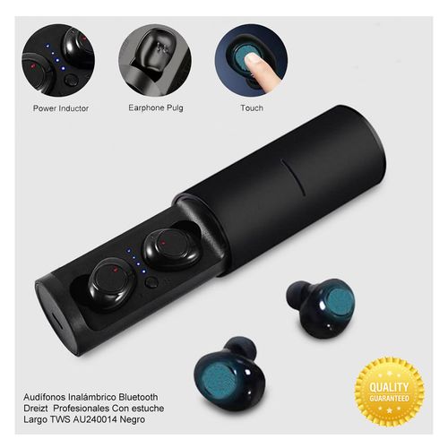 Audífonos Inalámbrico Bluetooth Dreizt Profesionales Con estuche Largo TWS AU240014 Negro