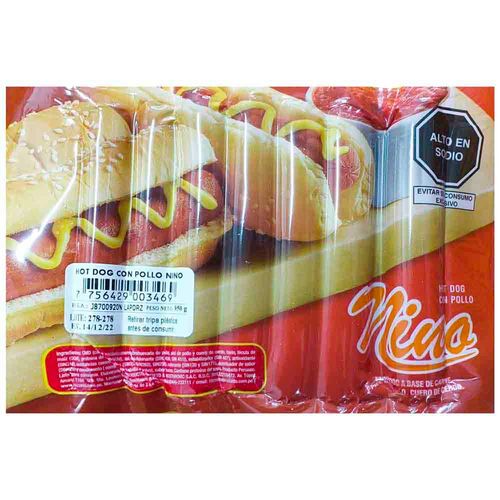 Hot Dog con Pollo NINO Paquete 900g