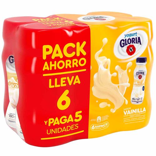Yogurt Parcialmente Descremado GLORIA Sabor a Vainilla Botella 180g Paquete 6un