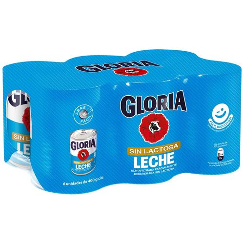 Leche GLORIA sin Lactosa Lata 400g Paquete 6un