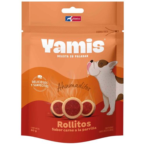 Comida para Perros YAMIS Adulto Rollitos Sabor Carne a la Parrilla Doypack 80g