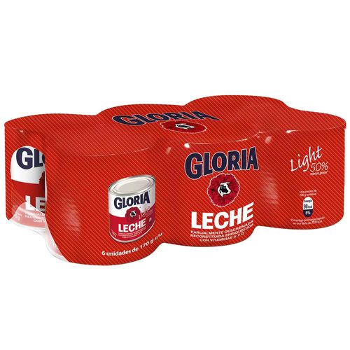 Leche GLORIA Light Lata 170g Paquete 6un