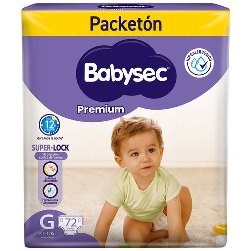 Pañales para Bebé BABYSEC Premium Hipoalergénico G Packetón 72un