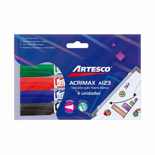 Plumón para Pizarra ARTESCO Acrimax A123 Blíster 4un