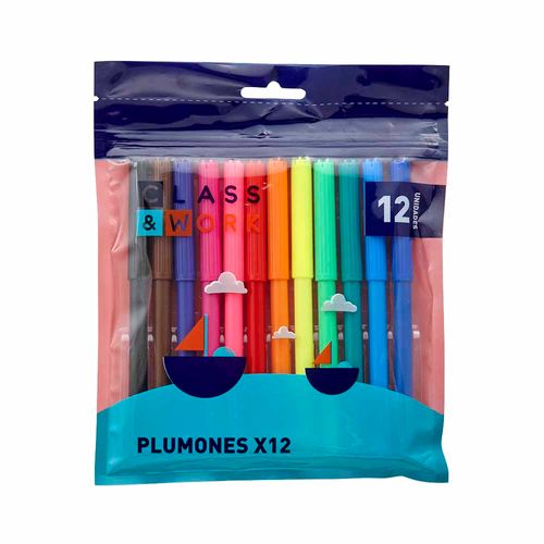 Plumones CLASS&WORK Colores Paquete 12un