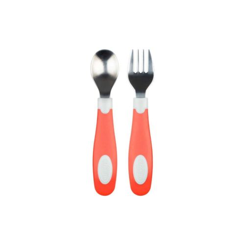 Set De Cuchara Y Tenedor Dr Browns De Agarre Suave Rojo
