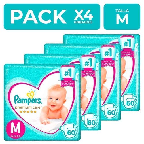 Pañales Pampers Premium Care Talla M 60 unidades PackX4