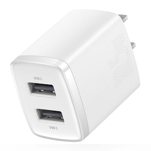 Cargador de pared Baseus dual, 2 puertos usb, 10.5W, blanco