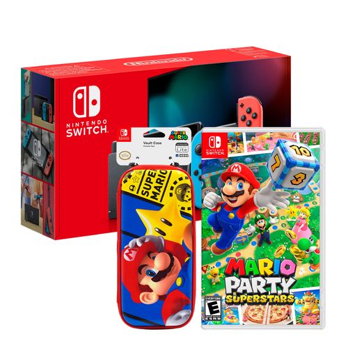 Consola Nintendo Switch Neon 2019 + Mario Superstar + Estuche Premium Vault Hori Super Mario