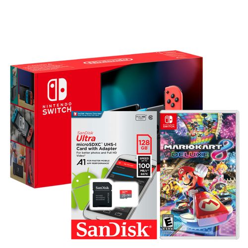 Consola Nintendo Switch Neon 2019 + Mario Kart 8 + Memoria Micro Sd 128Gb