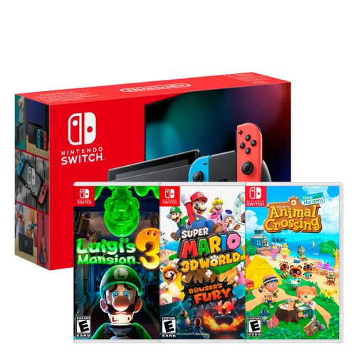 Consola Nintendo Switch Neon 2019 + Luigi 3 + Mario 3D World + Animal Crossing