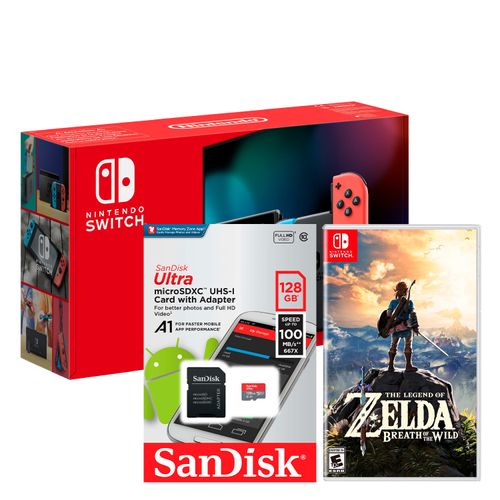 Consola Nintendo Switch Neon 2019 + Zelda Botw + Memoria Micro Sd 128Gb